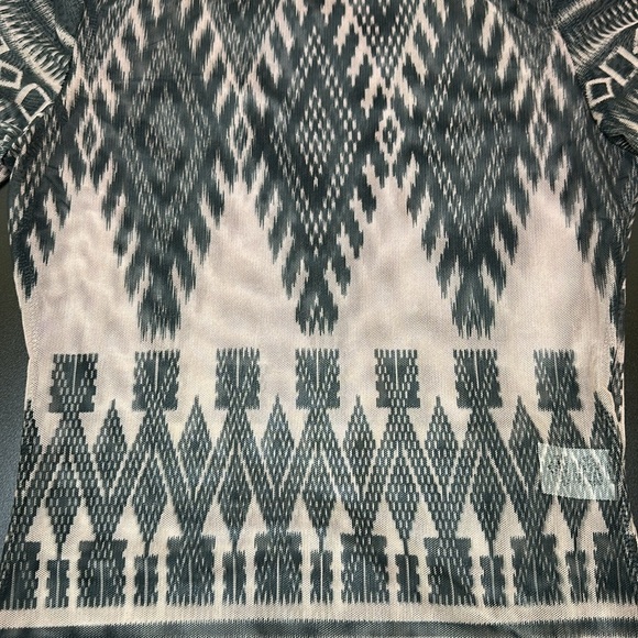 Nylon Apparel Southwest Aztec Print Mesh Sheer Bodysuit Mock Neck Medium - Picture 5 of 12